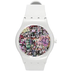 Graffiti Wall Pattern Background Round Plastic Sport Watch (m) by Nexatart