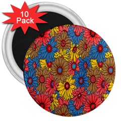 Background With Multi Color Floral Pattern 3  Magnets (10 Pack) 