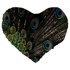 Close Up Of Peacock Feathers Large 19  Premium Heart Shape Cushions