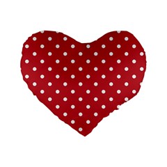 Red Polka Dots Standard 16  Premium Flano Heart Shape Cushions by LokisStuffnMore