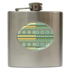 Bezold Effect Traditional Medium Dimensional Symmetrical Different Similar Shapes Triangle Green Yel Hip Flask (6 Oz) by Mariart
