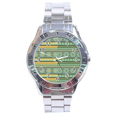 Bezold Effect Traditional Medium Dimensional Symmetrical Different Similar Shapes Triangle Green Yel Stainless Steel Analogue Watch by Mariart