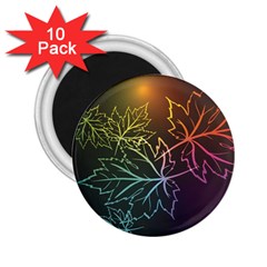 Beautiful Maple Leaf Neon Lights Leaves Marijuana 2 25  Magnets (10 Pack) 