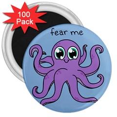 Colorful Cartoon Octopuses Pattern Fear Animals Sea Purple 3  Magnets (100 Pack)