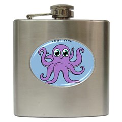 Colorful Cartoon Octopuses Pattern Fear Animals Sea Purple Hip Flask (6 Oz)