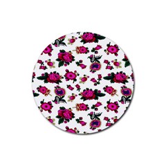 Crown Red Flower Floral Calm Rose Sunflower White Rubber Round Coaster (4 Pack) 