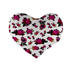 Crown Red Flower Floral Calm Rose Sunflower White Standard 16  Premium Flano Heart Shape Cushions by Mariart