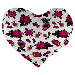 Crown Red Flower Floral Calm Rose Sunflower White Large 19  Premium Flano Heart Shape Cushions by Mariart