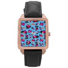 Crown Red Flower Floral Calm Rose Sunflower Rose Gold Leather Watch 