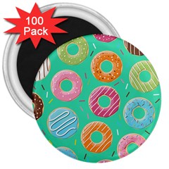 Doughnut Bread Donuts Green 3  Magnets (100 Pack)