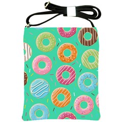 Doughnut Bread Donuts Green Shoulder Sling Bags by Mariart