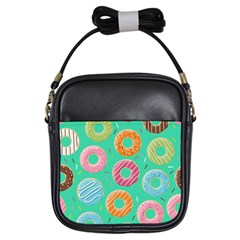 Doughnut Bread Donuts Green Girls Sling Bags by Mariart