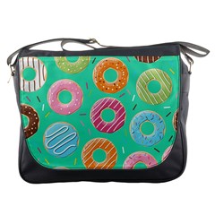 Doughnut Bread Donuts Green Messenger Bags by Mariart