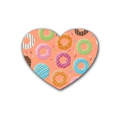 Doughnut Bread Donuts Orange Heart Coaster (4 Pack)  by Mariart