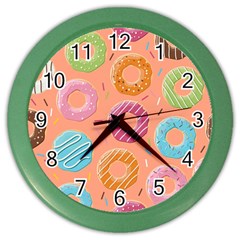 Doughnut Bread Donuts Orange Color Wall Clocks by Mariart