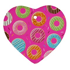 Doughnut Bread Donuts Pink Heart Ornament (two Sides)