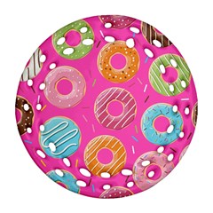 Doughnut Bread Donuts Pink Round Filigree Ornament (two Sides) by Mariart