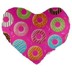 Doughnut Bread Donuts Pink Large 19  Premium Heart Shape Cushions