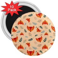 Foxes Animals Face Orange 3  Magnets (10 Pack) 