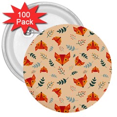 Foxes Animals Face Orange 3  Buttons (100 Pack)  by Mariart