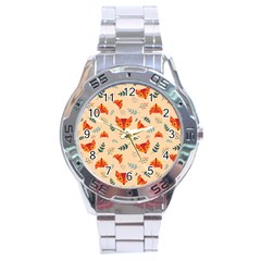 Foxes Animals Face Orange Stainless Steel Analogue Watch