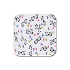 Glasses Bear Cute Doll Animals Rubber Square Coaster (4 Pack)  by Mariart