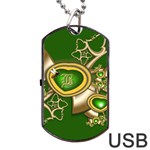 Green and Gold Hearts with Behrman B and Bee Dog Tag USB Flash (Two Sides) Front