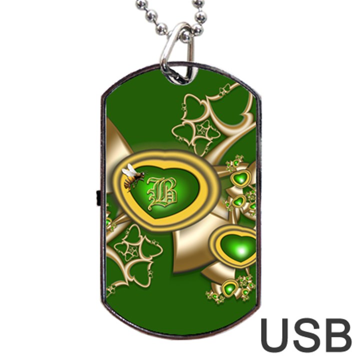 Green and Gold Hearts with Behrman B and Bee Dog Tag USB Flash (Two Sides)