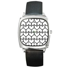 Heart Background Wire Frame Black Wireframe Square Metal Watch by Mariart