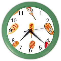 Hot Dog Buns Sate Sauce Bread Color Wall Clocks by Mariart