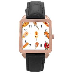 Hot Dog Buns Sate Sauce Bread Rose Gold Leather Watch 