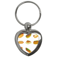 Hot Dog Buns Sauce Bread Key Chains (heart)  by Mariart