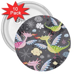 Dragonfly Animals Dragom Monster Fair Cloud Circle Polka 3  Buttons (10 Pack)  by Mariart
