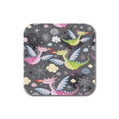 Dragonfly Animals Dragom Monster Fair Cloud Circle Polka Rubber Square Coaster (4 Pack) 