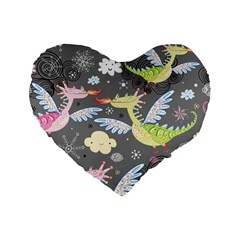 Dragonfly Animals Dragom Monster Fair Cloud Circle Polka Standard 16  Premium Heart Shape Cushions