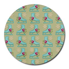 Ice Skates Background Christmas Round Mousepads by Mariart