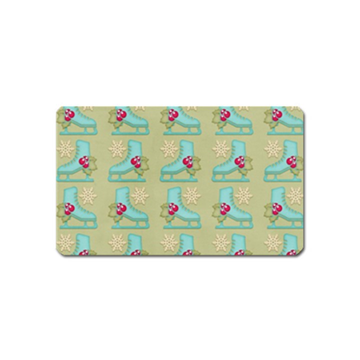 Ice Skates Background Christmas Magnet (Name Card)