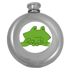 Illustrain Frog Animals Green Face Smile Round Hip Flask (5 Oz) by Mariart