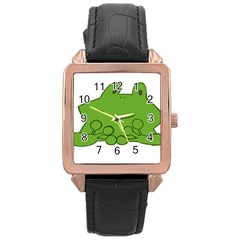 Illustrain Frog Animals Green Face Smile Rose Gold Leather Watch 