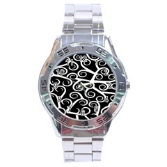 Koru Vector Background Black Stainless Steel Analogue Watch by Mariart
