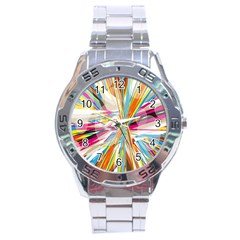Illustration Material Collection Line Rainbow Polkadot Polka Stainless Steel Analogue Watch