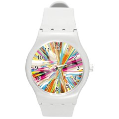Illustration Material Collection Line Rainbow Polkadot Polka Round Plastic Sport Watch (m)