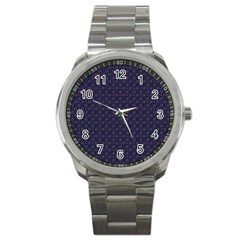 Purple Floral Seamless Pattern Flower Circle Star Sport Metal Watch by Mariart