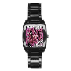 Octopus Colorful Cartoon Octopuses Pattern Black Pink Stainless Steel Barrel Watch