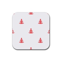 Seamless Pattern Man Meditating Yoga Orange Red Silhouette White Rubber Coaster (Square) 