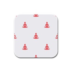 Seamless Pattern Man Meditating Yoga Orange Red Silhouette White Rubber Square Coaster (4 Pack)  by Mariart