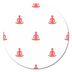 Seamless Pattern Man Meditating Yoga Orange Red Silhouette White Magnet 5  (Round)