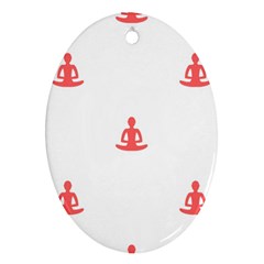 Seamless Pattern Man Meditating Yoga Orange Red Silhouette White Oval Ornament (Two Sides)