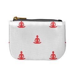 Seamless Pattern Man Meditating Yoga Orange Red Silhouette White Mini Coin Purses by Mariart