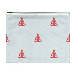 Seamless Pattern Man Meditating Yoga Orange Red Silhouette White Cosmetic Bag (XL)